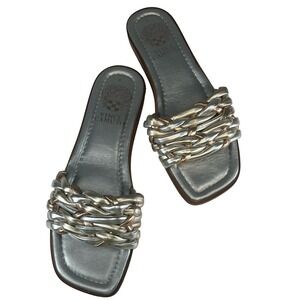 Vince Camuto‎ Womens Slide Sandals Silver Braided Metallic Square Toe Summer 9